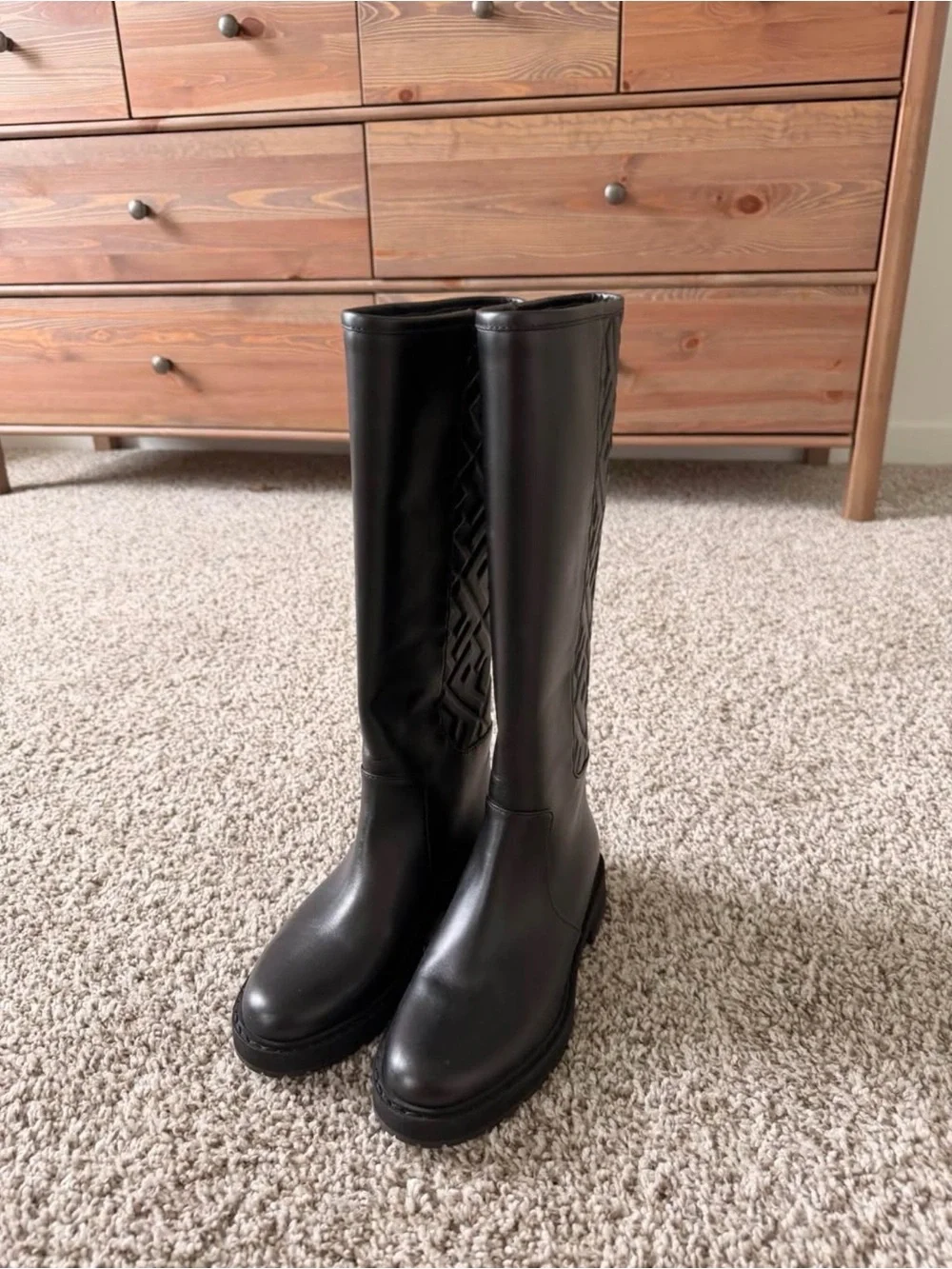 Fendi Black Calf Leather Riding Boots